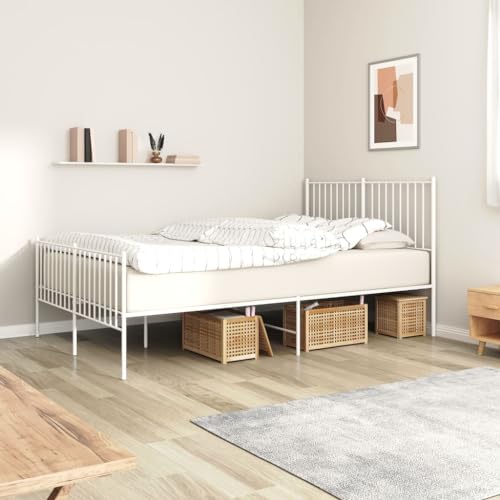 AIJUUKJP Furniture Home Tools Bettgestell aus Metall mit Kopfteil und Fußteil, weiß, 135 x 190 cm, Doppelbett von AIJUUKJP