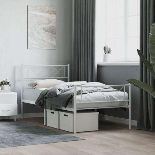 AIJUUKJP Furniture Home Tools Bettgestell aus Metall mit Kopfteil und Fußteil, weiß, 90 x 190 cm, Einzelbett von AIJUUKJP