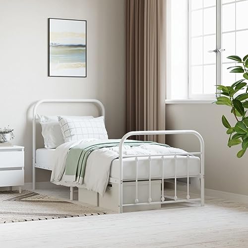 AIJUUKJP Furniture Home Tools Bettgestell aus Metall mit Kopfteil und Fußteil, weiß, 90 x 190 cm, Einzelbett von AIJUUKJP