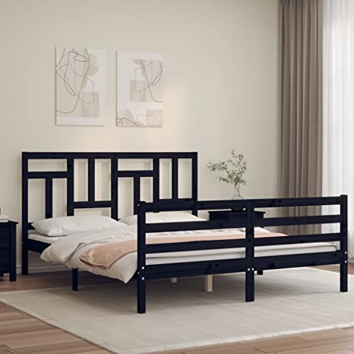 AIJUUKJP Furniture Home Tools Bettgestell mit Kopfteil schwarz 160x200 cm Massivholz von AIJUUKJP