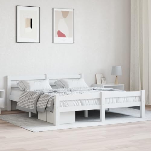 AIJUUKJP Furniture Home Tools Bettrahmen Weiß massives Kiefernholz 160x200 cm von AIJUUKJP