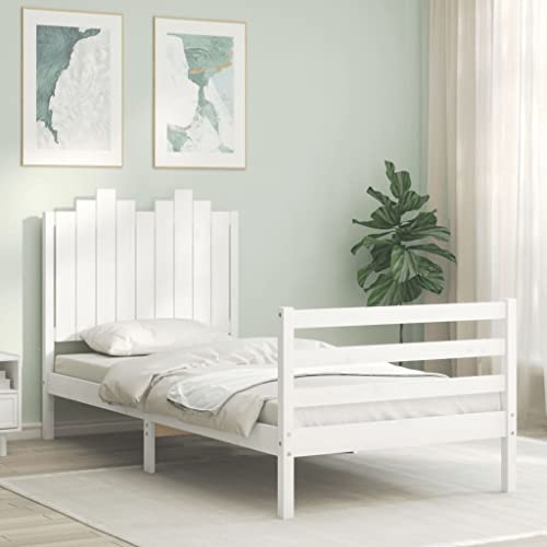 AIJUUKJP Furniture Home Tools Bettrahmen mit Kopfteil Weiß Einzelbett Massivholz von AIJUUKJP