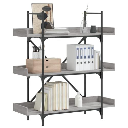 AIJUUKJP Furniture Home Tools Bücherregal, 3-stöckig, Grau, Sonoma, 100 x 33 x 108,5 cm, Holzwerkstoff von AIJUUKJP