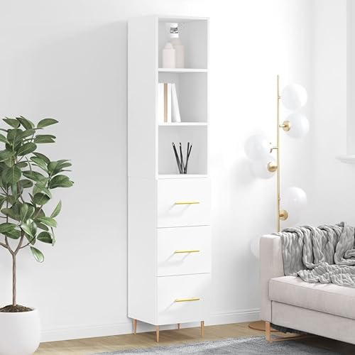 AIJUUKJP Furniture Home Tools Highboard Weiß 34,5x34x180cm Holzwerkstoff von AIJUUKJP