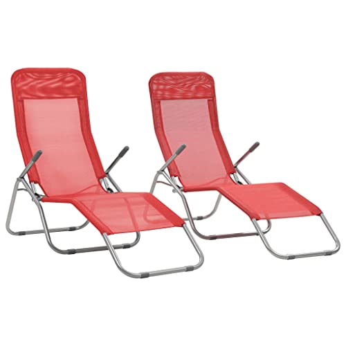 AIJUUKJP Furniture Home Tools Klappbare Sonnenliegen, Textilene, Rot, 2 Stück von AIJUUKJP