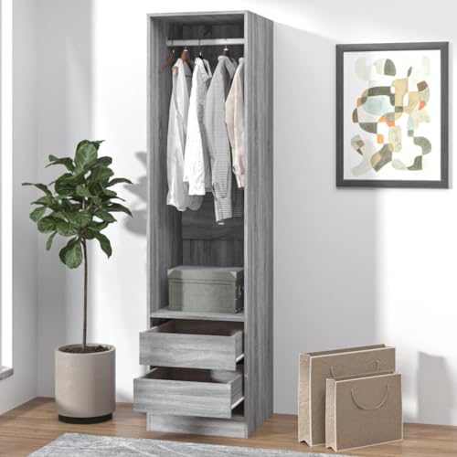 AIJUUKJP Furniture Home Tools Kleiderschrank mit Schubladen Grau Sonoma 50x50x200 cm Holzwerkstoff von AIJUUKJP