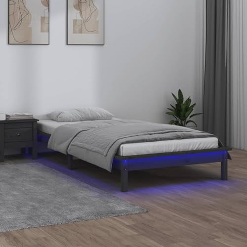 AIJUUKJP Furniture Home Tools LED Bettgestell Grau 90x190 cm Einzelbett Massivholz von AIJUUKJP