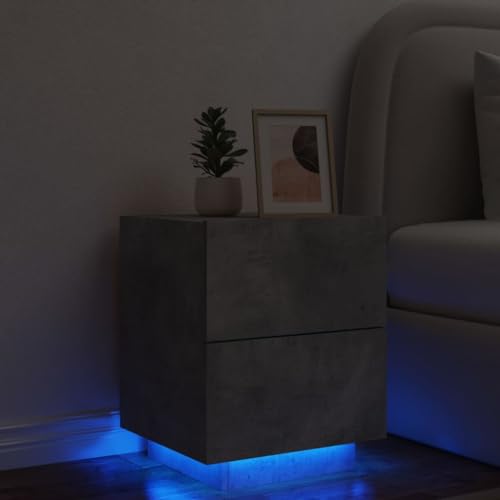 AIJUUKJP Furniture Home Tools Nachttisch mit LED-Lichtern Beton Grau Holzwerkstoff von AIJUUKJP