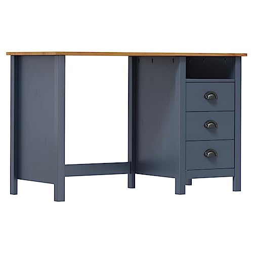AIJUUKJP Furniture Home Tools Schreibtisch Hill mit 3 Schubladen, Grau, 120 x 50 x 74 cm, Kiefer Massivholz von AIJUUKJP