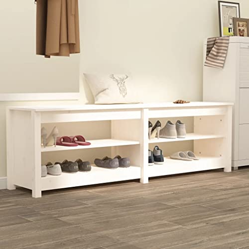 AIJUUKJP Furniture Home Tools Schuhbank Weiß 160x36,5x50 cm Massivholz Kiefer von AIJUUKJP