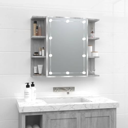 AIJUUKJP Furniture Home Tools Spiegelschrank mit LED Grau Sonoma 70x16,5x60cm von AIJUUKJP