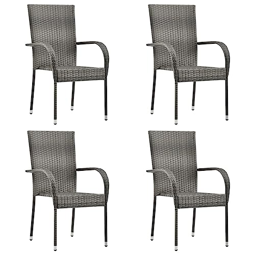 AIJUUKJP Furniture Home Tools Stapelbare Outdoor-Stühle, 4 Stück, grau, Polyrattan von AIJUUKJP