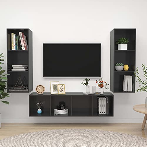 AIJUUKJP Furniture Home Tools TV-Schrank-Set, 3-teilig, Hochglanz-Grau, Holzwerkstoff von AIJUUKJP