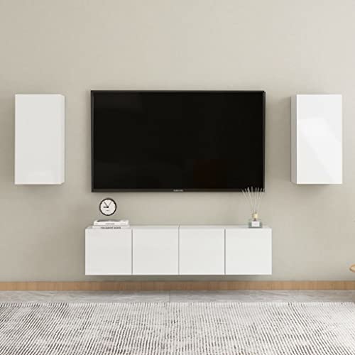 AIJUUKJP Furniture Home Tools TV-Schrank-Set, 4-teilig, Hochglanz-Weiß, Holzwerkstoff von AIJUUKJP