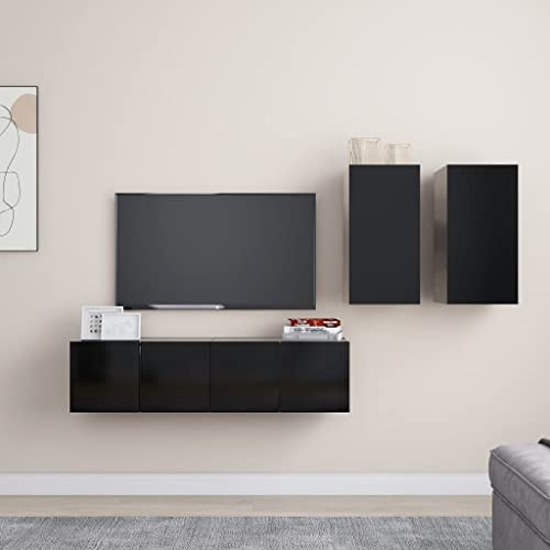 AIJUUKJP Furniture Home Tools TV-Schrank-Set, 4-teilig, Holz, Schwarz von AIJUUKJP