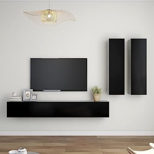 AIJUUKJP Furniture Home Tools TV-Schrank-Set, 4-teilig, Holz, Schwarz von AIJUUKJP
