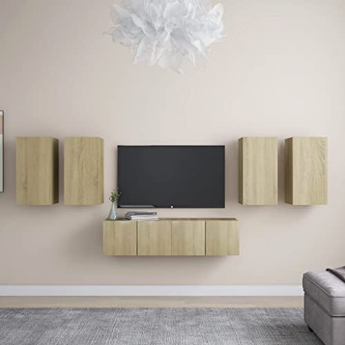AIJUUKJP Furniture Home Tools TV-Schrank-Set, 6-teilig, Sonoma-Eiche, Holzwerkstoff von AIJUUKJP