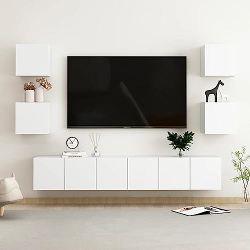 AIJUUKJP Furniture Home Tools TV-Schrank-Set, 7-teilig, Holz, Weiß von AIJUUKJP