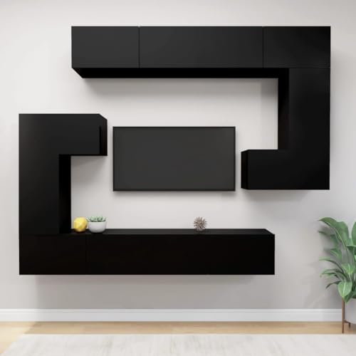 AIJUUKJP Furniture Home Tools TV-Schrank-Set, 8-teilig, Holz, Schwarz von AIJUUKJP