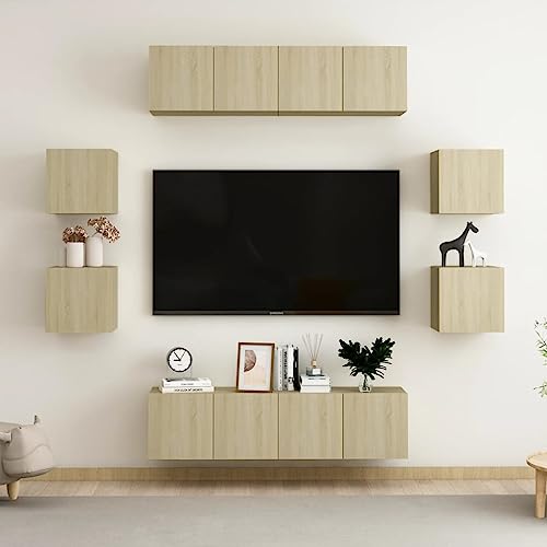 AIJUUKJP Furniture Home Tools TV-Schrank-Set, 8-teilig, Sonoma-Eiche, Holzwerkstoff von AIJUUKJP