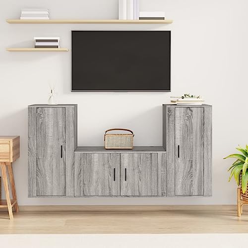 AIJUUKJP Furniture Home Tools TV-Schrank-Set, Grau, Sonoma, Holzwerkstoff, 3-teilig von AIJUUKJP