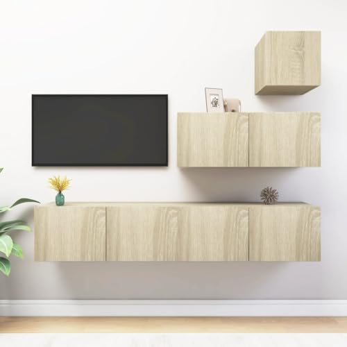 AIJUUKJP Furniture Home Tools TV-Schrank-Set, Sonoma-Eiche, Holzwerkstoff, 4-teilig von AIJUUKJP