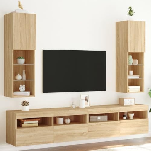AIJUUKJP Möbel Home Tools TV-Schränke mit LED-Leuchten 2 Stück Sonoma Eiche 30,5 x 30 x 102 cm von AIJUUKJP