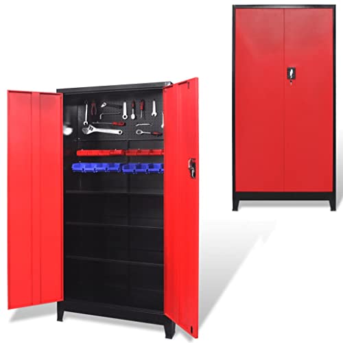 AIJUUKJP Möbel Home Tools Werkzeugschrank mit 2 Türen Stahl 90x40x180 cm schwarz und rot von AIJUUKJP