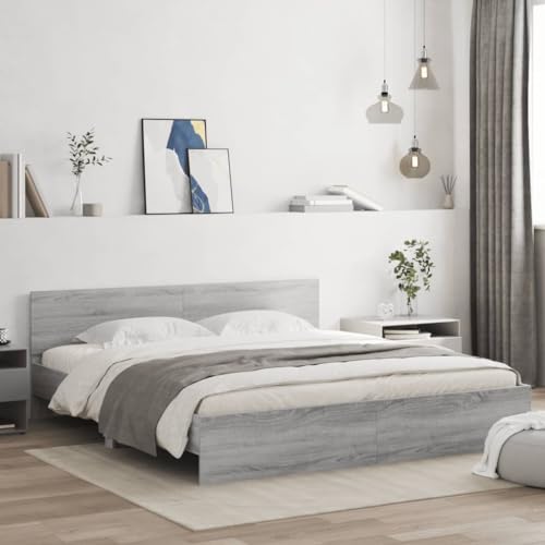 AIJUUKJP Nice Beds & Accessories Betten & Bettrahmen Bettgestell mit Kopfteil Grau Sonoma 160x200 cm von AIJUUKJP
