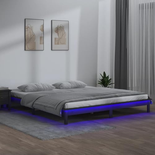 AIJUUKJP Nice Beds & Accessories Betten & Bettrahmen - LED Bettgestell Grau 120x200 cm Massivholz von AIJUUKJP
