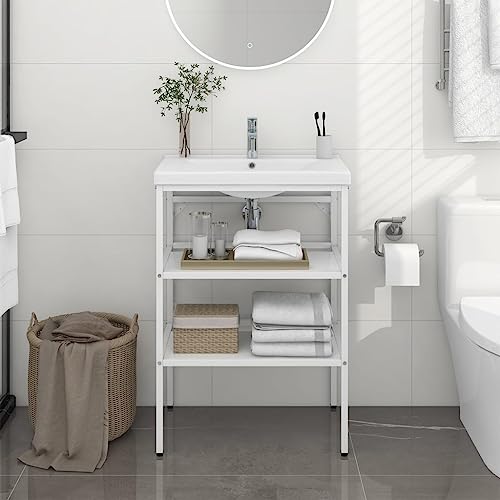 AIJUUKJP Nice Cabinets & Storage Vanity Units Bathroom Vanity Units-Bathroom Washbasin Frame White 59x38x83cm Iron von AIJUUKJP
