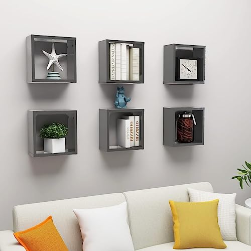 AIJUUKJP Nice Shelving Wall Shelves & Ledges-Wall Cube Shelves 6 pcs High Gloss Grey 30x15x30cm von AIJUUKJP