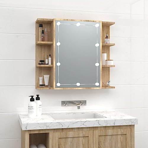 AIJUUKJP Waschtischunterschrank Spiegelschrank mit LED Sonoma Eiche 70x16,5x60cm Möbel von AIJUUKJP