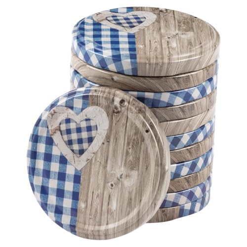 AIKANJA Home | Ersatzdeckel für Einmachgläser | Blau mit Herz | 48 Stück | Ø 82mm | Twist-Off-Deckel aus Metall | mit 6 Einrastzähnen für Sturzgläser & Einmachgläser von AIKANJA