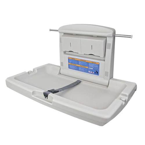 AIKE Baby Wickelkommode Horizontal, Wandmontierter Klappbarer Baby-Wickeltisch, Kommerzielle Wickelkommode, Grau-Weiß, Entspricht der Prüfnorm EN 12221:2008+A1:2013 von AIKE