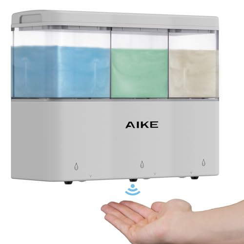 AIKE Duschseifenspender für Badezimmer, 3 x 320 ml automatischer Seifenspender zur Wandmontage, Seifenspender aus Kunststoff ohne Bohren, geeignet für flüssiges Duschgel, Shampoo und Spülung von AIKE