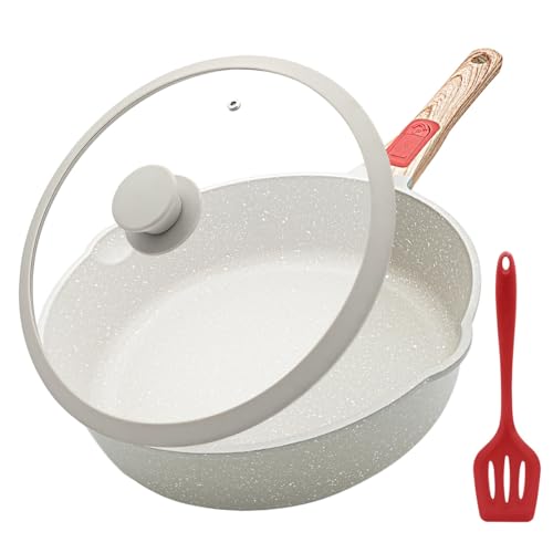 AIKENBBKK Bratpfanne mit Deckel Antihaft Pfanne 28 cm, 4.3L Wokpfanne mit Abnehmbarer Griff, Geeignet für alle Herdarten, Backofen und spülmaschinenfest (Weiß) von AIKENBBKK