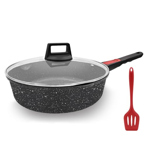 AIKENBBKK Pfanne mit Deckel Antihaft Bratpfanne 28 cm 4.3L, Wokpfanne mit Abnehmbarer Griff, Geeignet für alle Herdarten, Backofen und spülmaschinenfest von AIKENBBKK