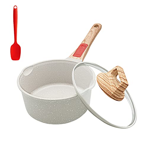 AIKENBBKK Stielkasserolle 16 cm mit Deckel, 1.5L Antihaft Kasserolle mit Abnehmbarer Griff, Antihaftbeschichtet Milchtopf Geeignet für alle Herdarten, Spülmaschinen geeignet & Backofenfest (Weiß) von AIKENBBKK