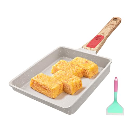 AIKENBBKK Tamagoyaki Pfanne, All-in-One Japanische Omlette Pfanne mit Abnehmbarer Griff, 19x16 cm Antihaft-kleine Japanische Pfanne Tamagoyaki, Backofen und spülmaschinenfest von AIKENBBKK