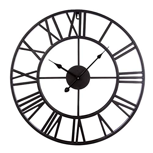 AIKENR Große Retro-Ziffern, 50 cm, Metall-Wanduhr, leise, Eisen, römische Ziffern, dekorative Uhr für Wohnzimmer, Schlafzimmer, Küche, Büro von AIKENR