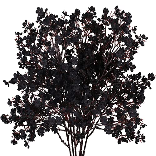 AILANDA 6 Stück künstliche Blumen Baby Atem Fall Faux Blumen Schwarz Fake Seide Schleierkraut Blumen für Herbst Zuhause Küche Hochzeit Tisch Mittelstück Halloween Thanksgiving Tafelaufsatz von AILANDA