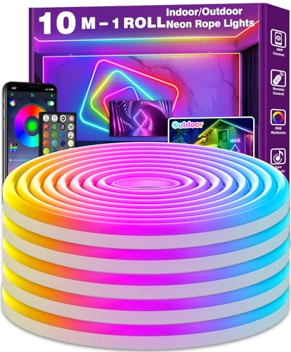 AILBTON 10m Neon Led Strip,Flexible Neon LED Streifen,Control with App/Remote,Multiple Modes,IP65 Outdoor RGB Lights Waterproof,Music Sync Gaming Led Strip Lights von AILBTON