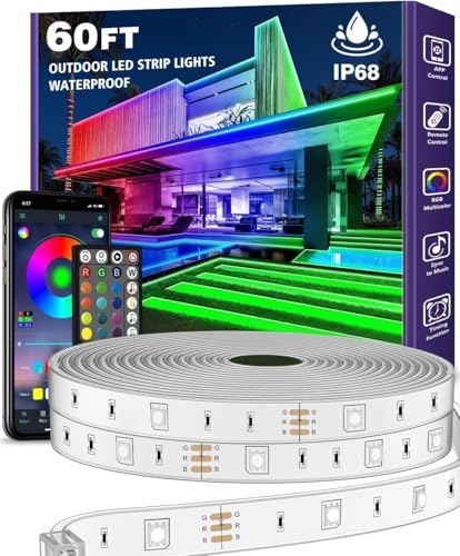 AILBTON 18M Outdoor LED Streifenleuchte wasserdicht,IP68 Außen LED Lichtband wasserfest mit App-Fernsteuerung,Musik Synchronisation RGB Outside Lichterkette für Balkon,Terrasse,Dach,Garten,Pool von AILBTON