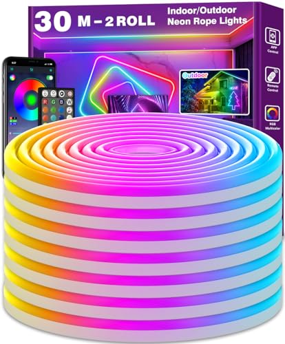AILBTON 30m Neon Led Strip,Flexible Neon LED Streifen,Control with App/Remote,Multiple Modes,IP65 Outdoor RGB Lights Waterproof,Music Sync Gaming Led Strip Lights von AILBTON