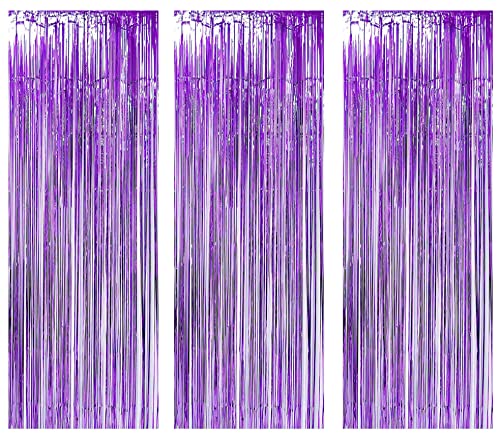 AILEXI 3 Pack Metall Lametta Vorhänge Folie Fransen Schimmer Vorhang Tür Fenster Dekoration für Geburtstag Hochzeit Partei liefert Luftschlangen 92 * 245cm - Violett von AILEXI