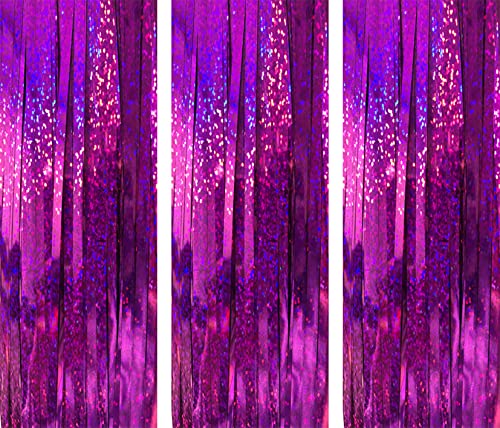 AILEXI 3er Pack Metallic Lametta Vorhänge Folie Fransen Schimmer Luftschlangen Vorhang Tür Fenster Dekoration für Geburtstag Hochzeitsfeier Lieferungen 3ft * 8ft - Laser Rosenrot von AILEXI