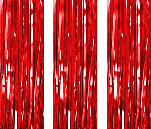 AILEXI 3er Pack Metallic Lametta Vorhänge Folie Fransen Schimmer Luftschlangen Vorhang Tür Fenster Dekoration für Geburtstag Hochzeitsfeier Lieferungen 3ft * 8ft - Laser Rot von AILEXI