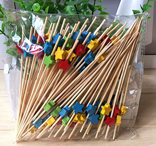 AILEXI Cocktail-Sticks 100 StÜCk Holzzahnstocher-Party-Zubehör RÜSchenfinger-Food-FrÜChte-Sandwich-Knabbereien - Mehrfarbige Sterne von AILEXI