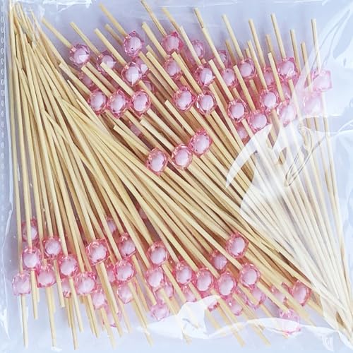 AILEXI Cocktail-Sticks 100 zählt Holz zahnstocher Partei liefert Frill Finger Essen früchte Sandwich knabber - Rosa Acryl Perlen von AILEXI